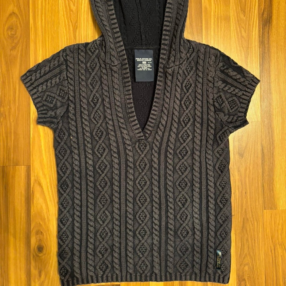 Black and Gray Hooded Knit Top